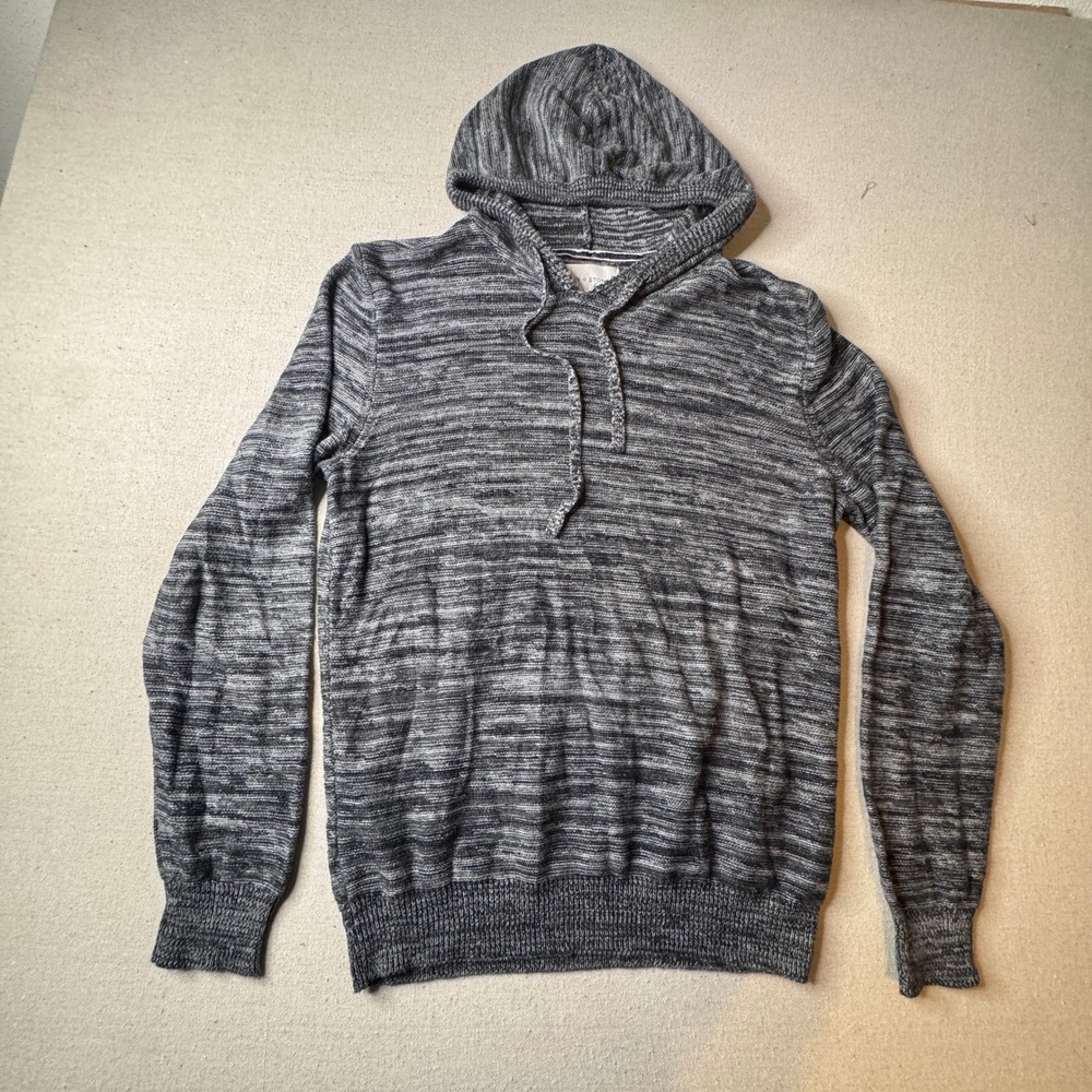 Sun + Stone Gray Marled Knit Hoodie‎ Sweater Medium 100% Cotton Surfer Coastal - Picture 2 of 7
